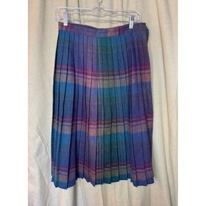 Vintage Accordion Style Women's Plaid Skirt Size 12 Wool Blend USA Made Jewel